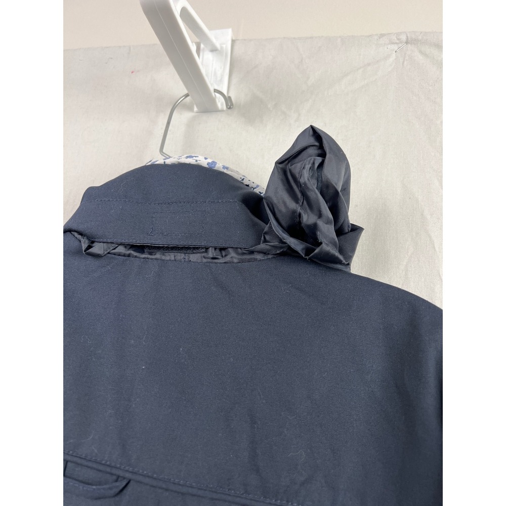 Blair Rain Jacket Women Large Navy Blue Floral Lined Zip Front Hidden Hood - Picture 13 of 15